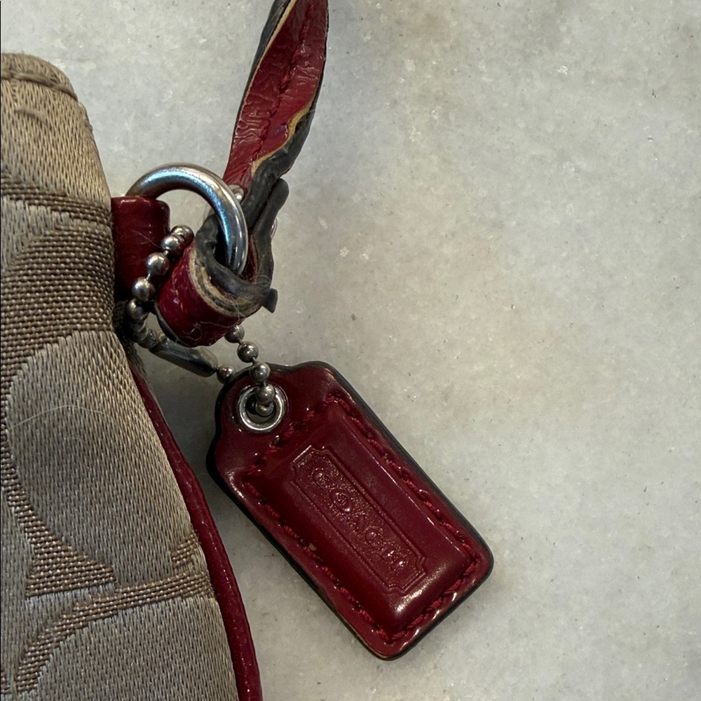 Coach Beige Canvas Wristlet with Red Trim and Patch - Picture 4 of 8